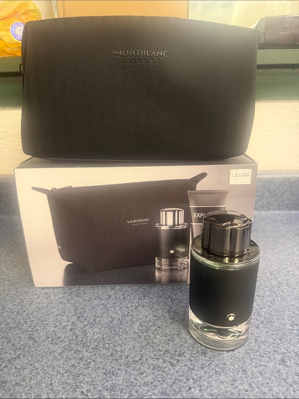 Montblanc Black Men's Toiletry Pouch with 3.3 Oz Explorer EDP - New